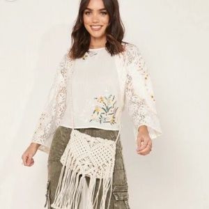 NWT People Paris Picnic Ivory Embroidered Blouse